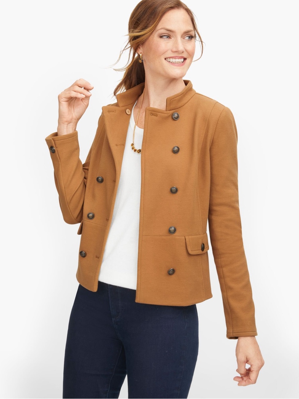 NWT $199 Talbots Plus Twill Knit Band Jacket 22W Button-Front Blazer Tan/Brown